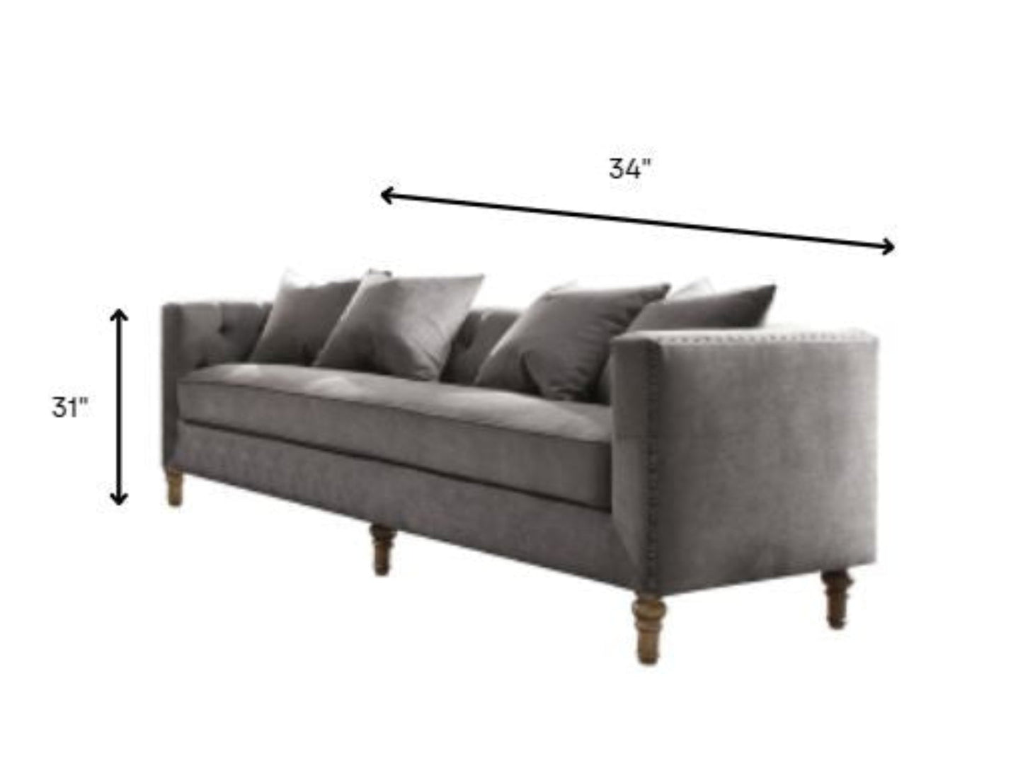 Modway Furniture 34" Gray Velvet Sofa with Toss Pillows, Elegant Brown Legs, Tufted Design & Nailhead Trim Detail - 347269-HOMEROOTS