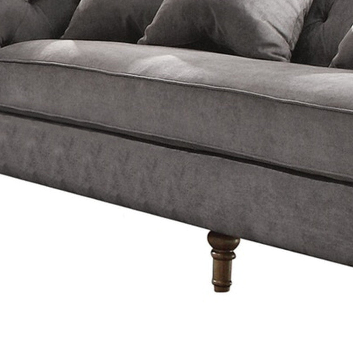 Modway Furniture 34" Gray Velvet Sofa with Toss Pillows, Elegant Brown Legs, Tufted Design & Nailhead Trim Detail - 347269-HOMEROOTS