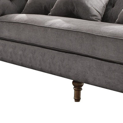 Modway Furniture 34" Gray Velvet Sofa with Toss Pillows, Elegant Brown Legs, Tufted Design & Nailhead Trim Detail - 347269-HOMEROOTS