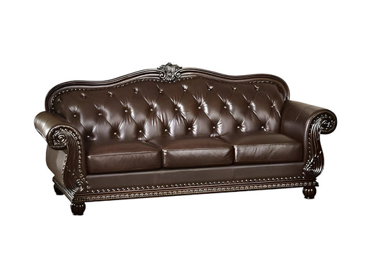 Modway Furniture 37" Espresso Top Grain Leather Sofa - Luxurious Comfort, Elegant Design, Premium Quality, Nailhead Trim - 348169-HOMEROOTS
