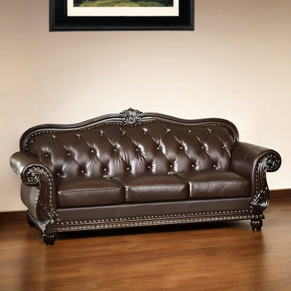 Modway Furniture 37" Espresso Top Grain Leather Sofa - Luxurious Comfort, Elegant Design, Premium Quality, Nailhead Trim - 348169-HOMEROOTS