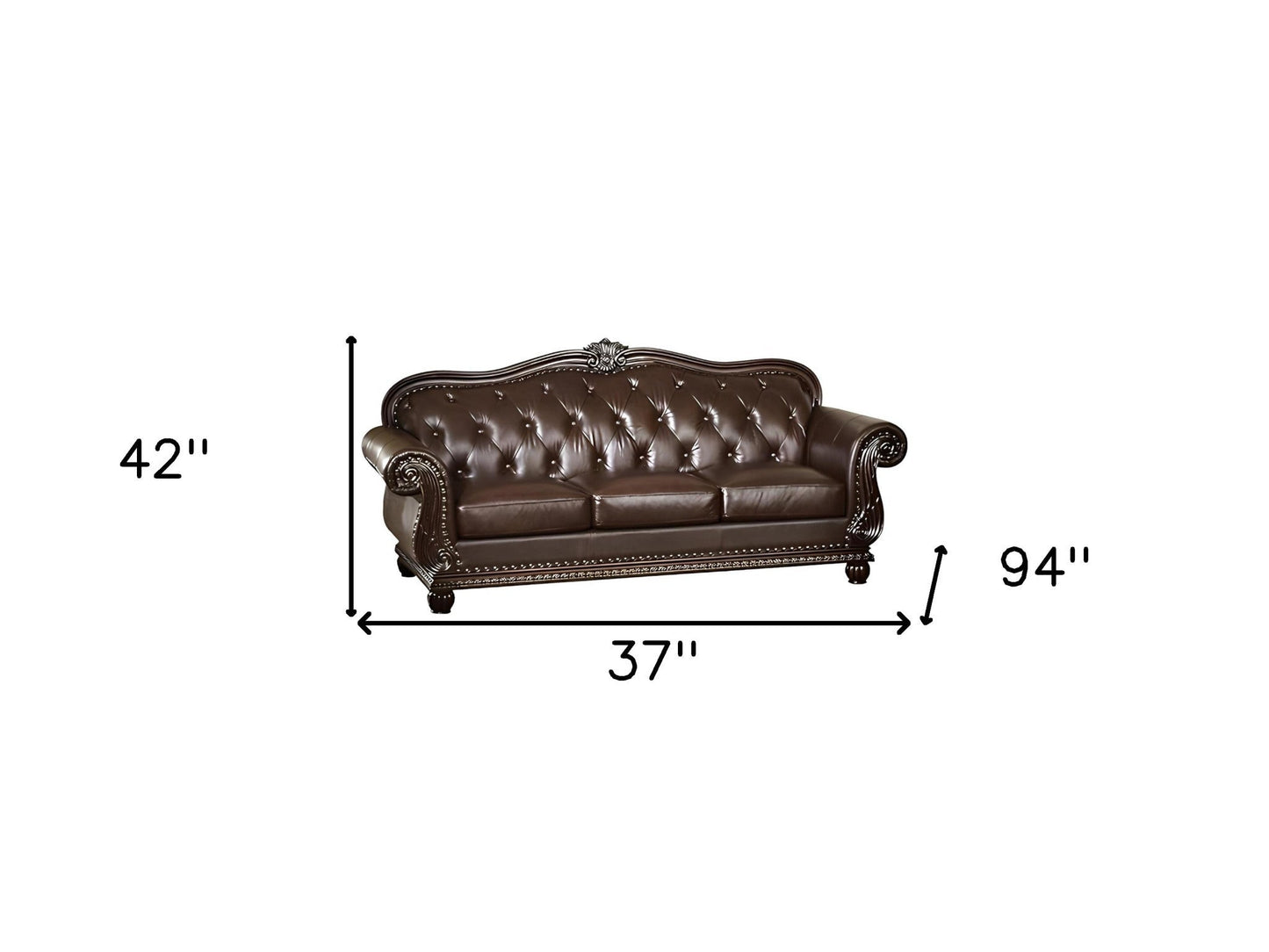 Modway Furniture 37" Espresso Top Grain Leather Sofa - Luxurious Comfort, Elegant Design, Premium Quality, Nailhead Trim - 348169-HOMEROOTS