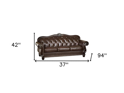 Modway Furniture 37" Espresso Top Grain Leather Sofa - Luxurious Comfort, Elegant Design, Premium Quality, Nailhead Trim - 348169-HOMEROOTS