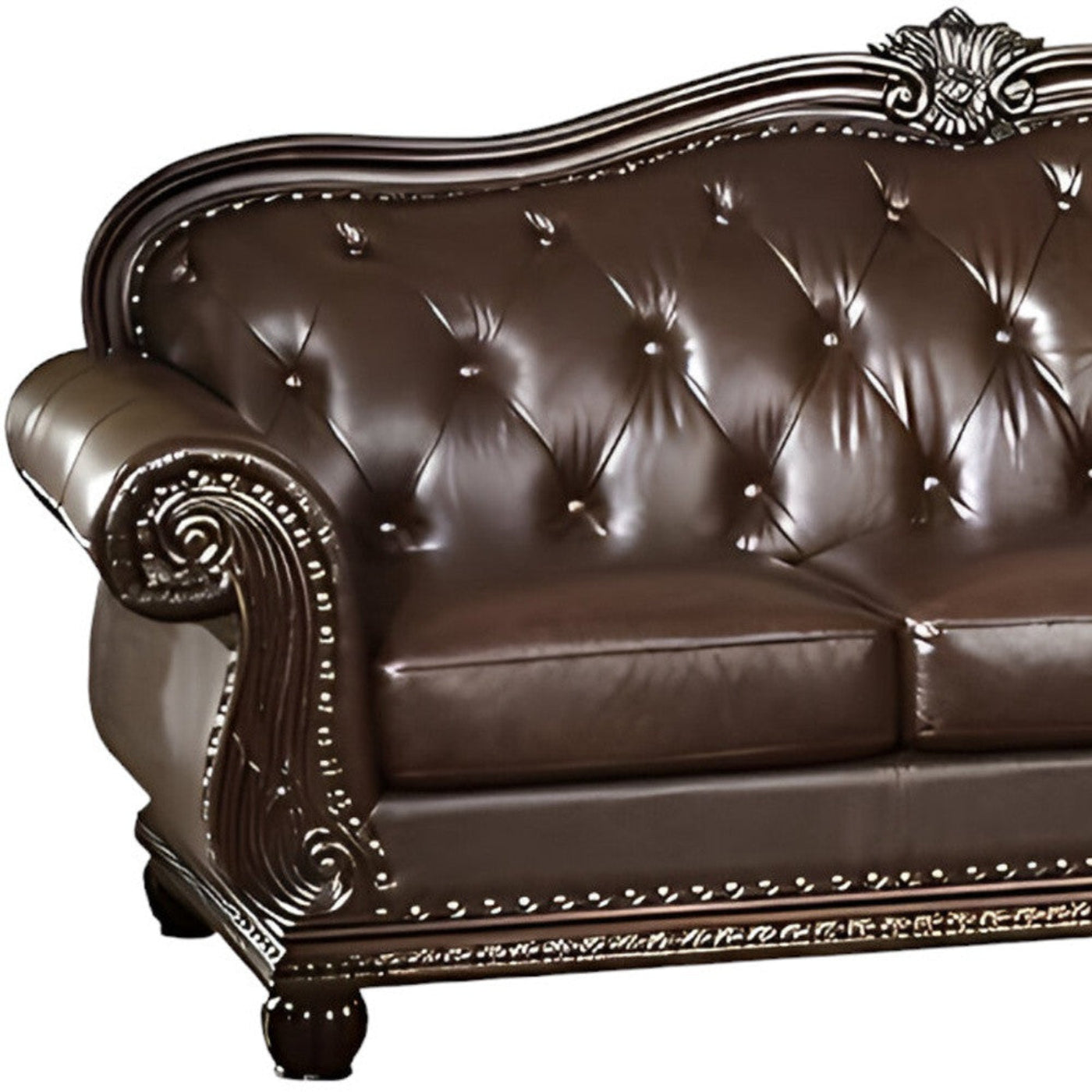 Modway Furniture 37" Espresso Top Grain Leather Sofa - Luxurious Comfort, Elegant Design, Premium Quality, Nailhead Trim - 348169-HOMEROOTS
