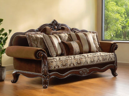Modway Furniture 37" Oak Velvet Floral Sofa with Elegant Toss Pillows and Espresso Legs for Stylish Comfort - 348213-HOMEROOTS