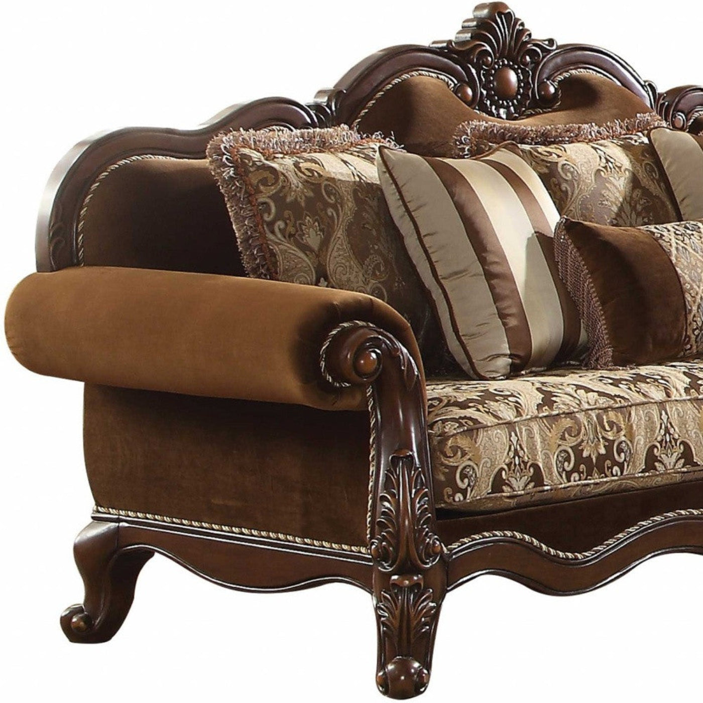 Modway Furniture 37" Oak Velvet Floral Sofa with Elegant Toss Pillows and Espresso Legs for Stylish Comfort - 348213-HOMEROOTS