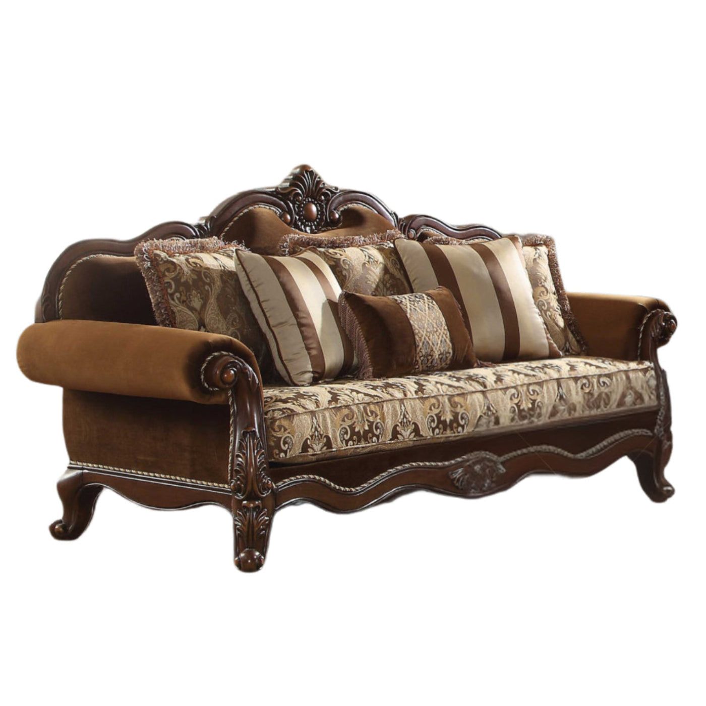 Modway Furniture 37" Oak Velvet Floral Sofa with Elegant Toss Pillows and Espresso Legs for Stylish Comfort - 348213-HOMEROOTS
