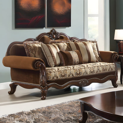 Modway Furniture 37" Oak Velvet Floral Sofa with Elegant Toss Pillows and Espresso Legs for Stylish Comfort - 348213-HOMEROOTS