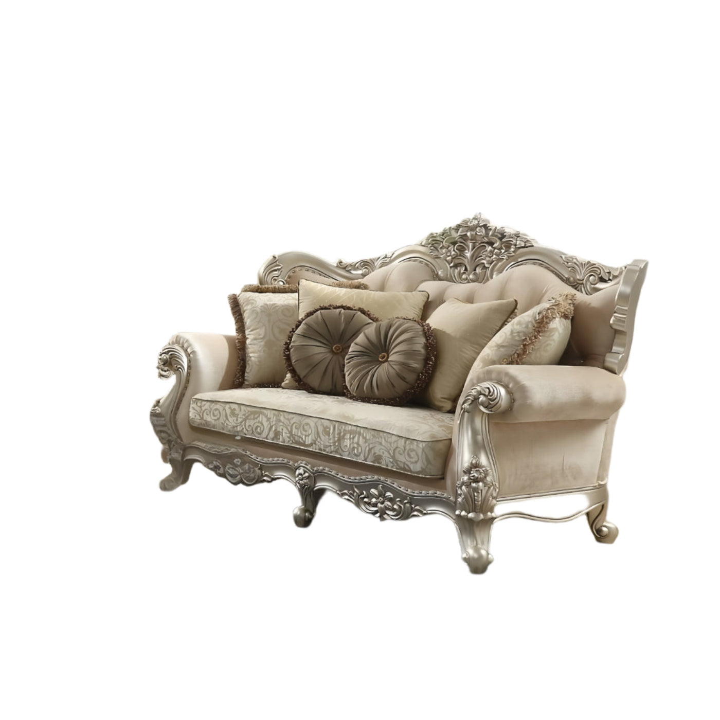 Modway Furniture 88" Champagne Velvet Curved Floral Sofa with Toss Pillows - Luxurious Comfort & Elegant Design - 348214-HOMEROOTS