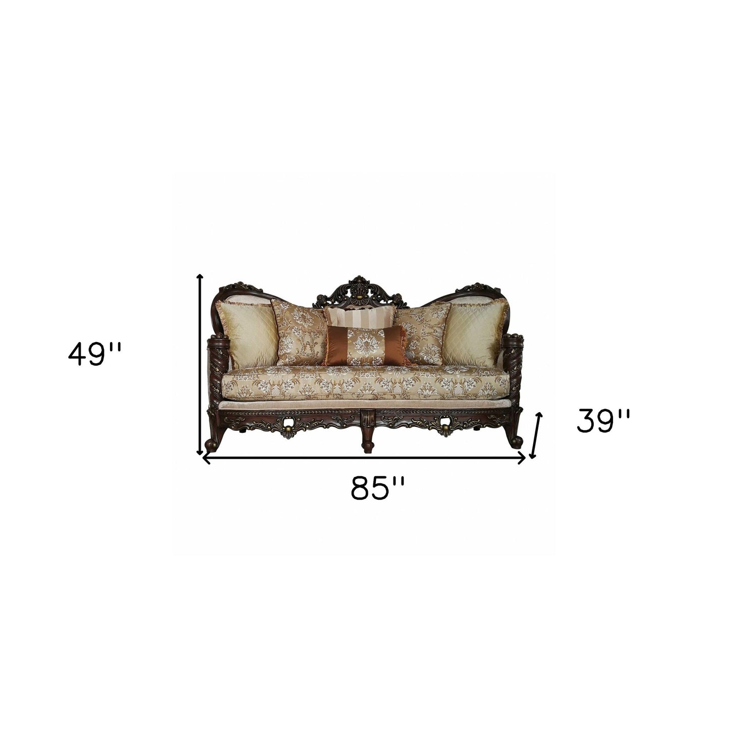 Modway Furniture 39" Beige Floral Sofa with Toss Pillows - Luxurious Comfort, Durable Design & Stylish Dark Legs - 348217-HOMEROOTS