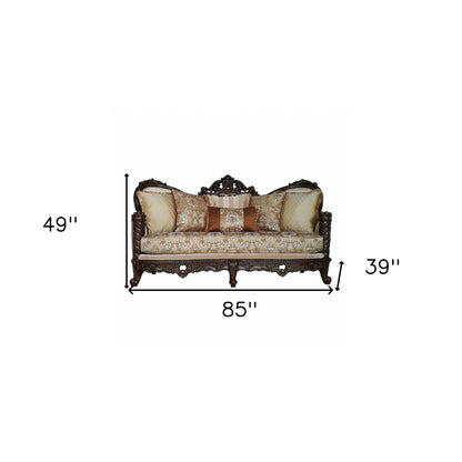Modway Furniture 39" Beige Floral Sofa with Toss Pillows - Luxurious Comfort, Durable Design & Stylish Dark Legs - 348217-HOMEROOTS