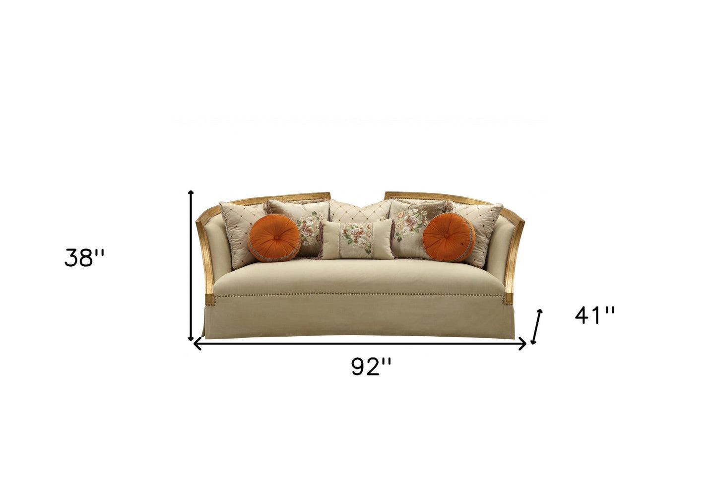 Modway Furniture 41" Beige Velvet Curved Sofa with Toss Pillows, Flared Arms & Natural Wood Legs for Stylish Comfort - 348220-HOMEROOTS
