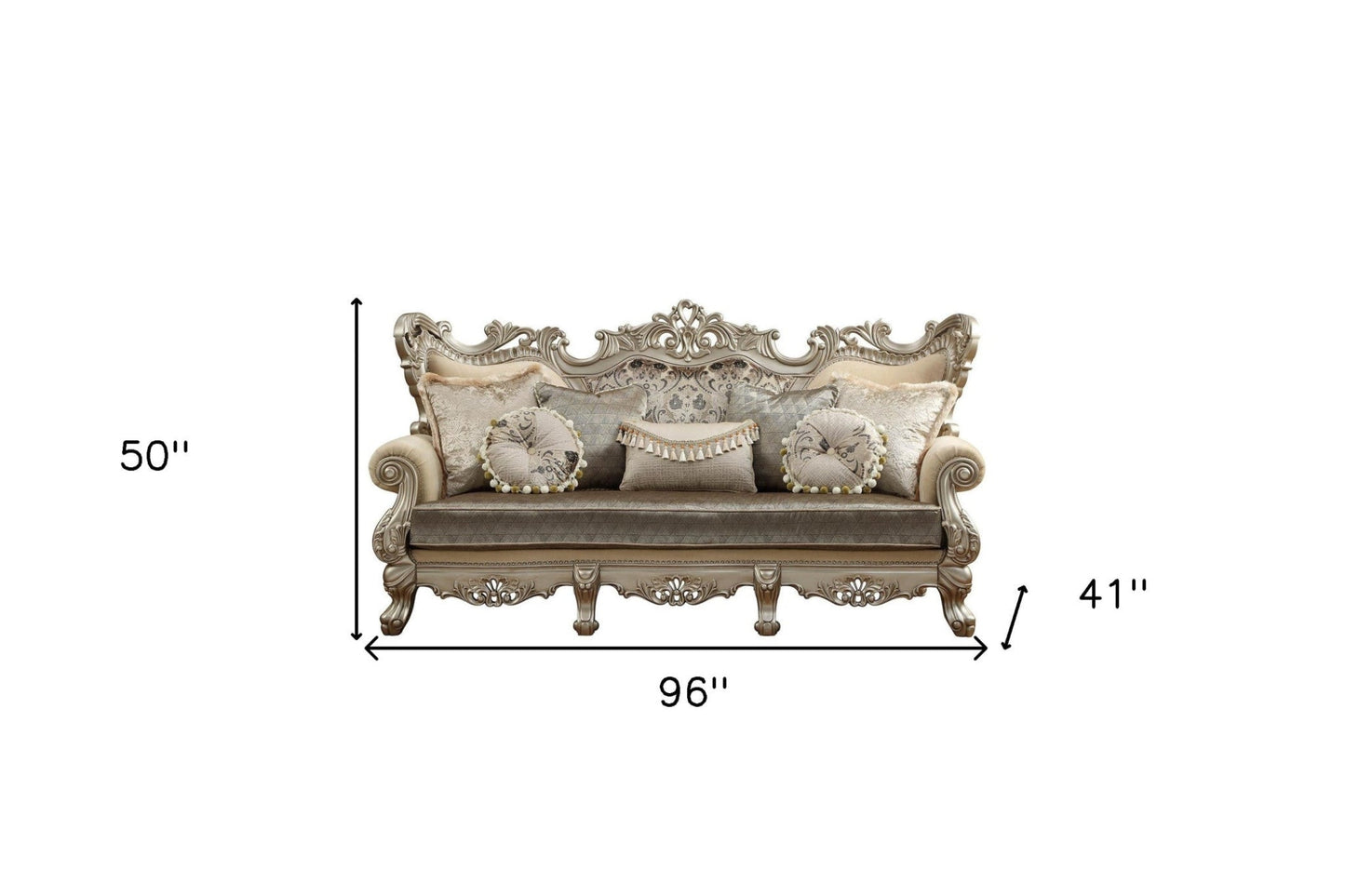 Modway Furniture 41" Luxurious Champagne Cotton Blend Curved Floral Sofa with Elegant Toss Pillows for Home Décor - 348222-HOMEROOTS