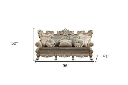 Modway Furniture 41" Luxurious Champagne Cotton Blend Curved Floral Sofa with Elegant Toss Pillows for Home Décor - 348222-HOMEROOTS