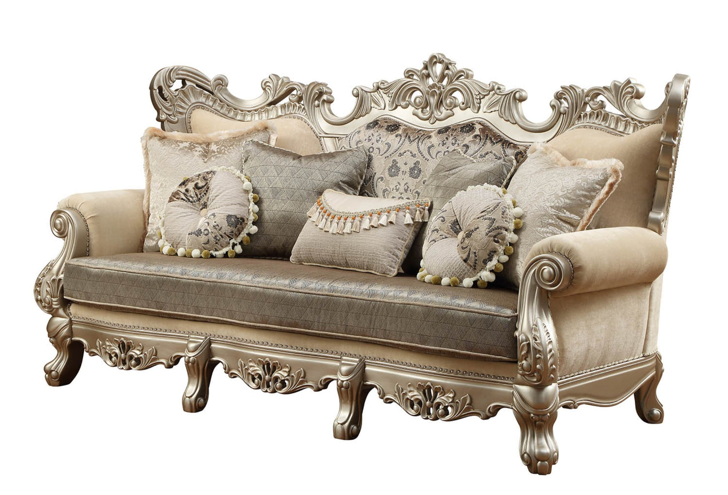 Modway Furniture 41" Luxurious Champagne Cotton Blend Curved Floral Sofa with Elegant Toss Pillows for Home Décor - 348222-HOMEROOTS