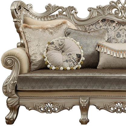 Modway Furniture 41" Luxurious Champagne Cotton Blend Curved Floral Sofa with Elegant Toss Pillows for Home Décor - 348222-HOMEROOTS