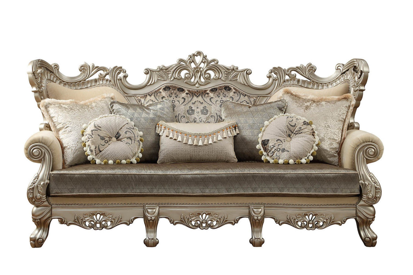 Modway Furniture 41" Luxurious Champagne Cotton Blend Curved Floral Sofa with Elegant Toss Pillows for Home Décor - 348222-HOMEROOTS