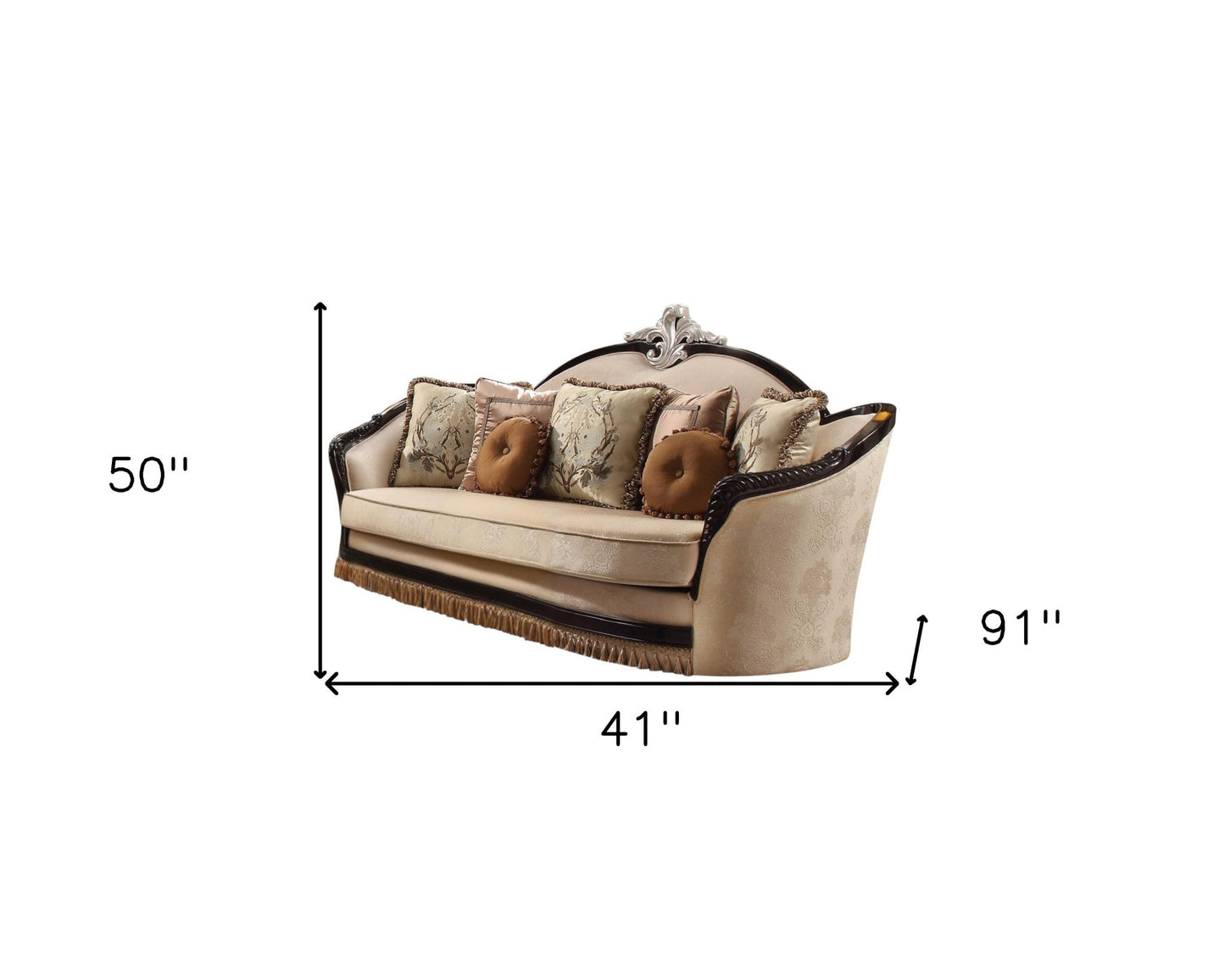 Modway Furniture 41" Tan Velvet Curved Sofa with Toss Pillows - Stylish, Soft, and Perfect for Any Decor Scheme! - 348229-HOMEROOTS