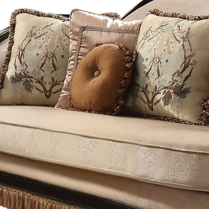 Modway Furniture 41" Tan Velvet Curved Sofa with Toss Pillows - Stylish, Soft, and Perfect for Any Decor Scheme! - 348229-HOMEROOTS