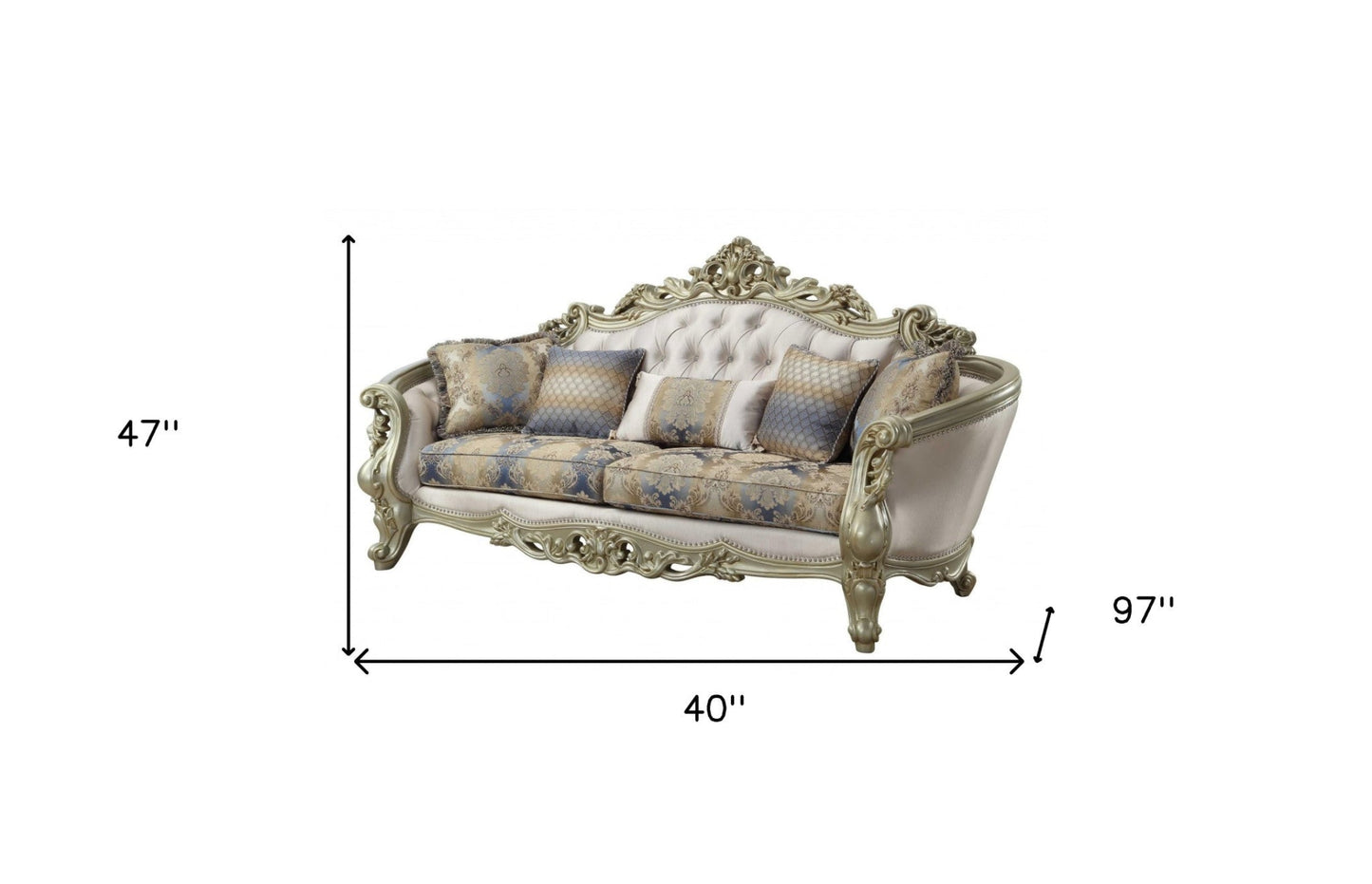 Modway Furniture 40" Antique White Velvet Floral Curved Sofa with Toss Pillows & Chic Champagne Legs for Elegance - 348231-HOMEROOTS