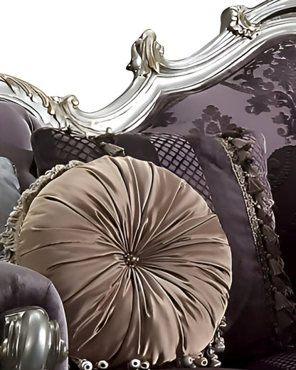 Modway Furniture 52" Dark Purple Velvet Curved Sofa with Striped Design & Platinum Legs, Includes Toss Pillows - 348236-HOMEROOTS