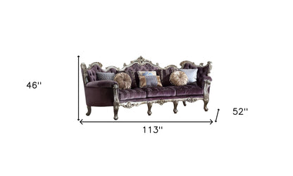 Modway Furniture 52" Dark Purple Velvet Curved Sofa with Striped Design & Platinum Legs, Includes Toss Pillows - 348236-HOMEROOTS