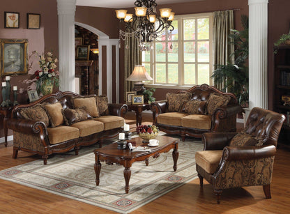 Modway Furniture 37" Luxurious Brown Faux Leather & Chenille Sofa with Toss Pillows & Elegant Dark Brown Legs - 348631-HOMEROOTS