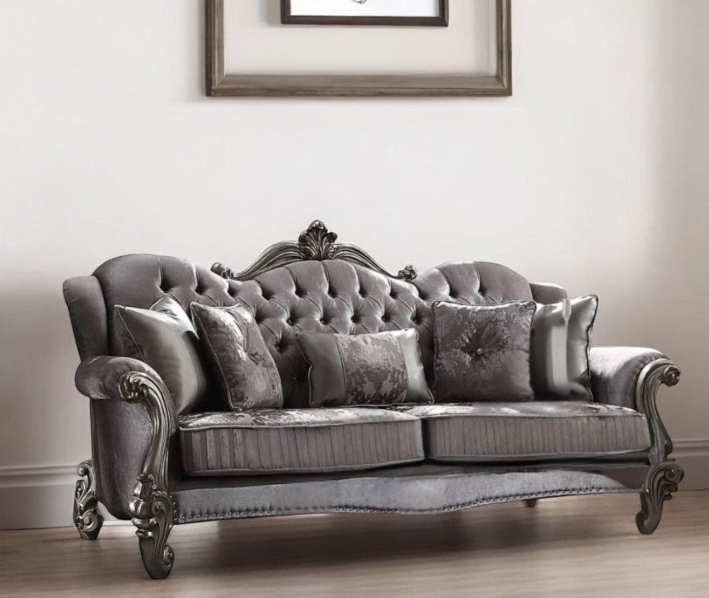 Modway Furniture 45" Platinum Velvet Floral Sofa with Toss Pillows - Elegant Design, Comfort, and Style for Any Room - 348645-HOMEROOTS