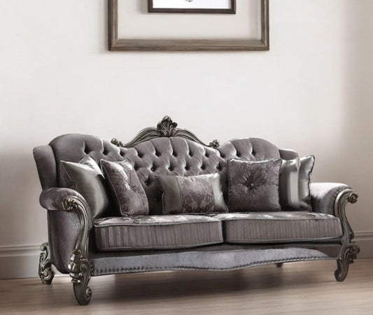 Modway Furniture 45" Platinum Velvet Floral Sofa with Toss Pillows - Elegant Design, Comfort, and Style for Any Room - 348645-HOMEROOTS