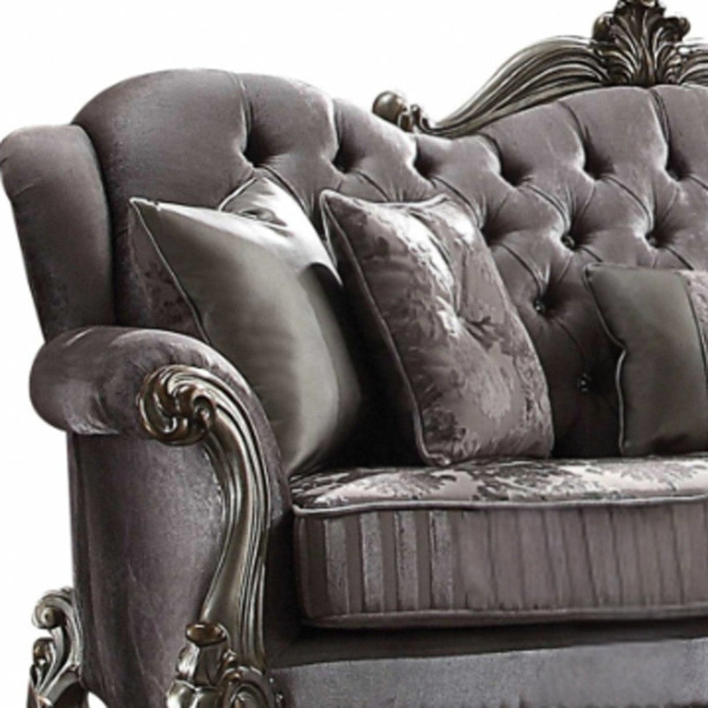 Modway Furniture 45" Platinum Velvet Floral Sofa with Toss Pillows - Elegant Design, Comfort, and Style for Any Room - 348645-HOMEROOTS