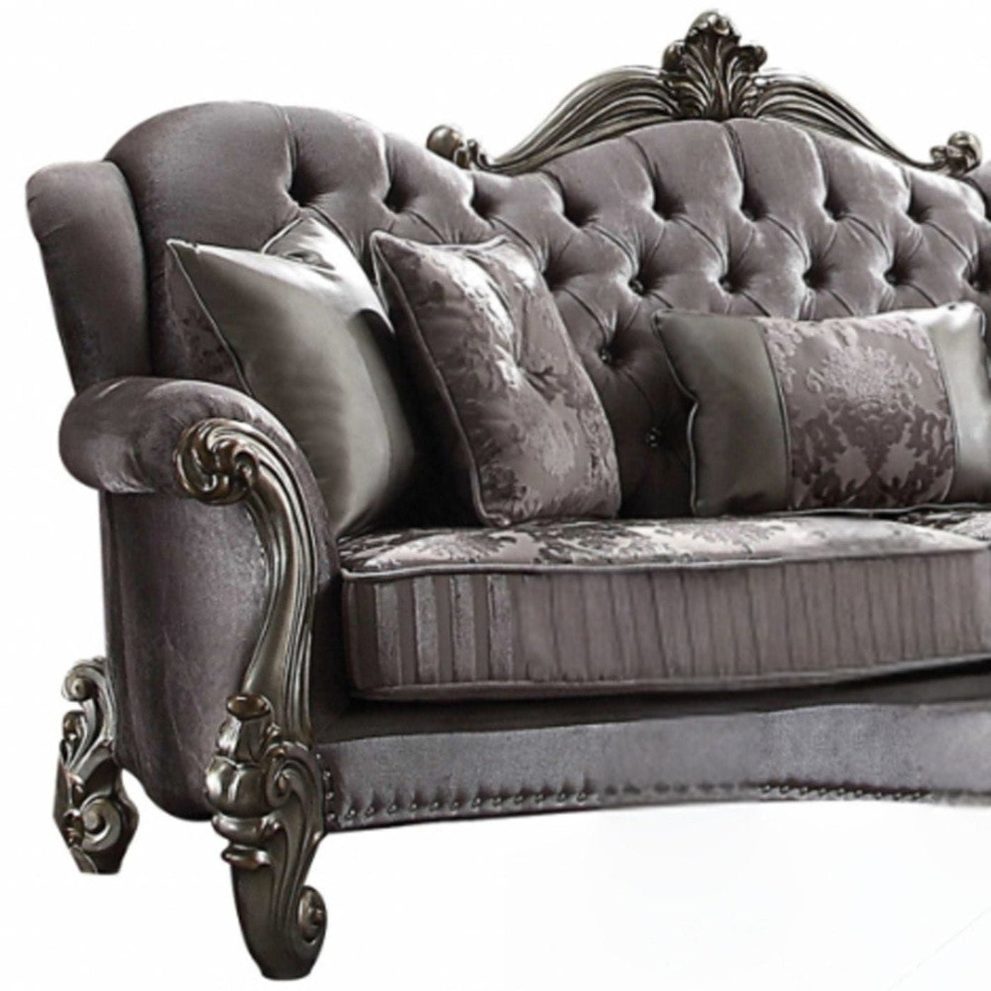 Modway Furniture 45" Platinum Velvet Floral Sofa with Toss Pillows - Elegant Design, Comfort, and Style for Any Room - 348645-HOMEROOTS