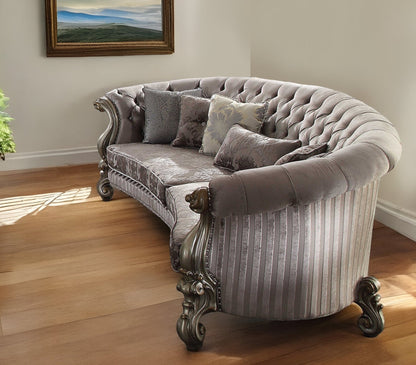 Modway Furniture 55" Gray Velvet Curved Floral Sofa with Toss Pillows & Elegant Champagne Legs for Modern Homes - 348646-HOMEROOTS