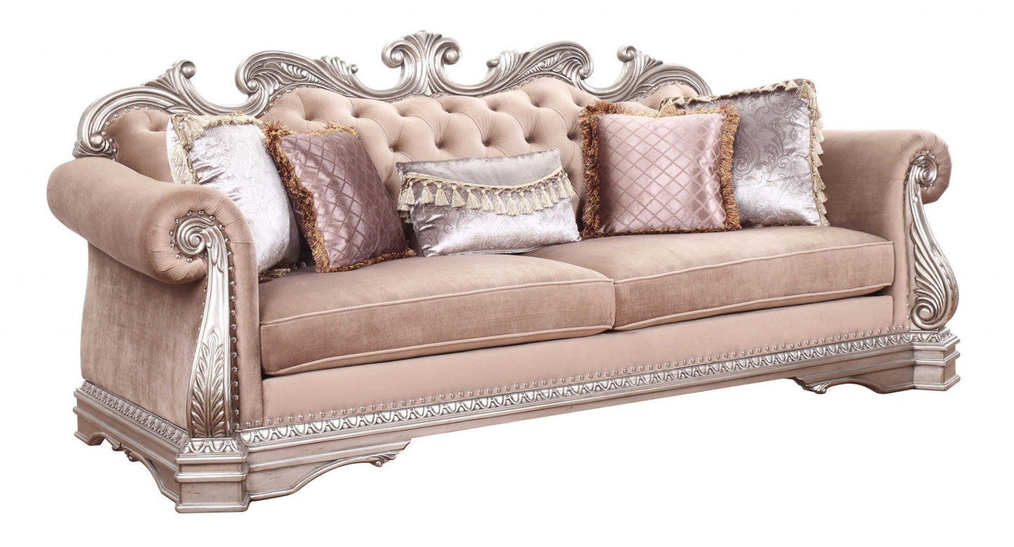 Modway Furniture 42" Rosegold Velvet Sofa with Silver Legs & Toss Pillows - Chic Comfort, Stylish Design, Versatile Decor - 348648-HOMEROOTS