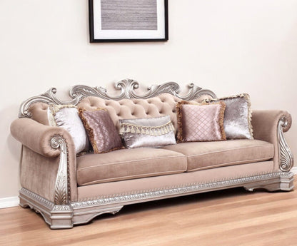 Modway Furniture 42" Rosegold Velvet Sofa with Silver Legs & Toss Pillows - Chic Comfort, Stylish Design, Versatile Decor - 348648-HOMEROOTS