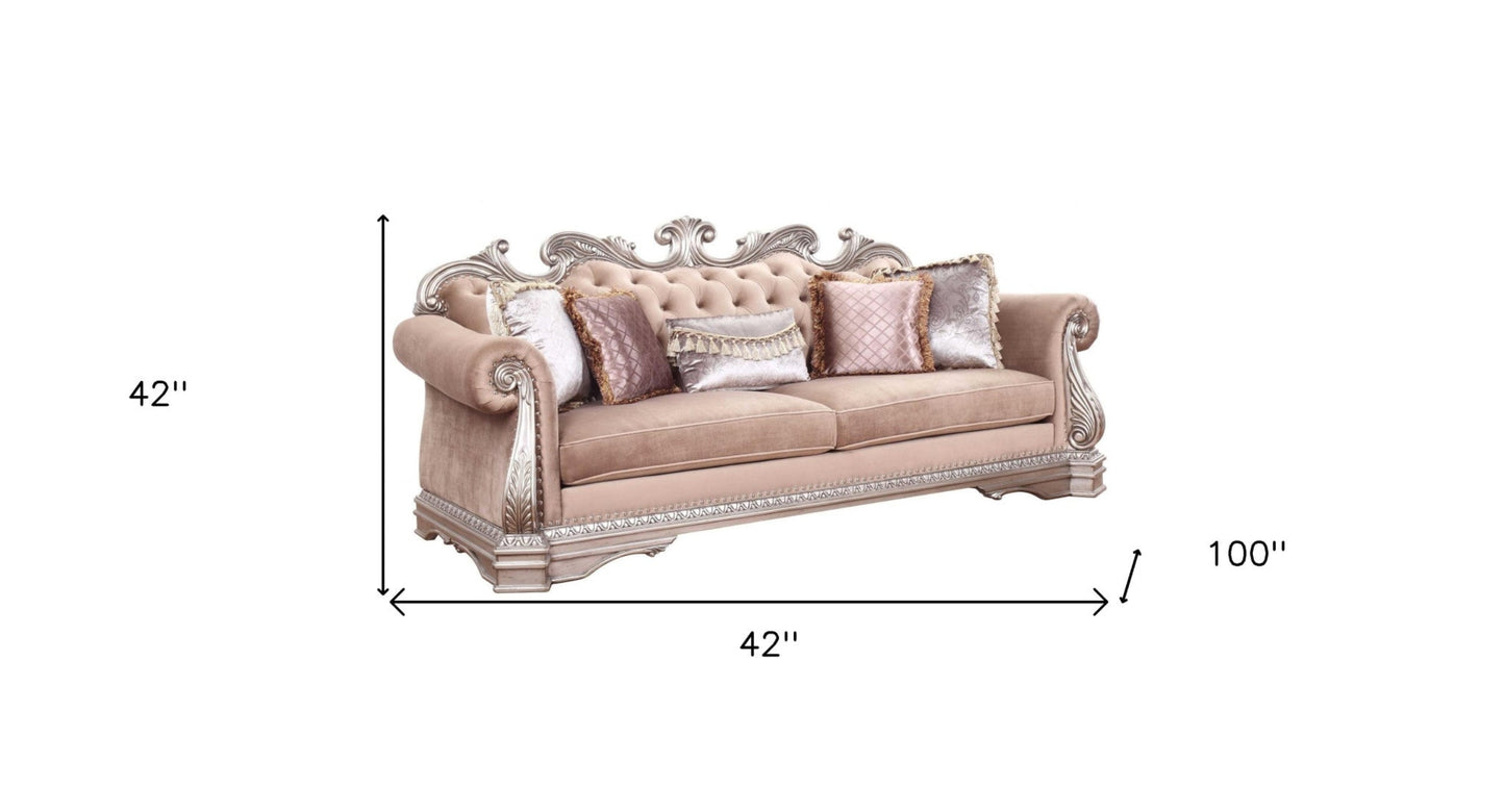 Modway Furniture 42" Rosegold Velvet Sofa with Silver Legs & Toss Pillows - Chic Comfort, Stylish Design, Versatile Decor - 348648-HOMEROOTS