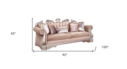 Modway Furniture 42" Rosegold Velvet Sofa with Silver Legs & Toss Pillows - Chic Comfort, Stylish Design, Versatile Decor - 348648-HOMEROOTS