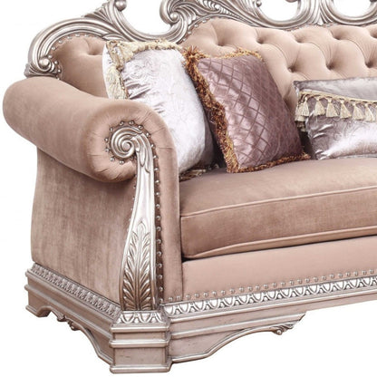 Modway Furniture 42" Rosegold Velvet Sofa with Silver Legs & Toss Pillows - Chic Comfort, Stylish Design, Versatile Decor - 348648-HOMEROOTS