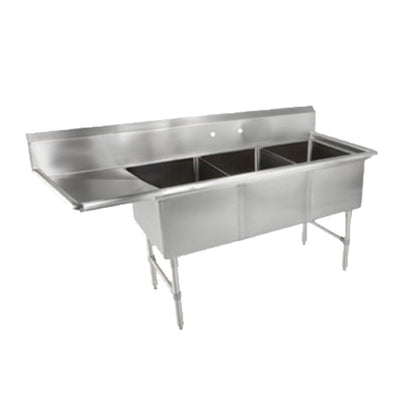John Boos 3B18244-1D18L Three-Compartment "B" Series Sink, 18" Left Drainboard