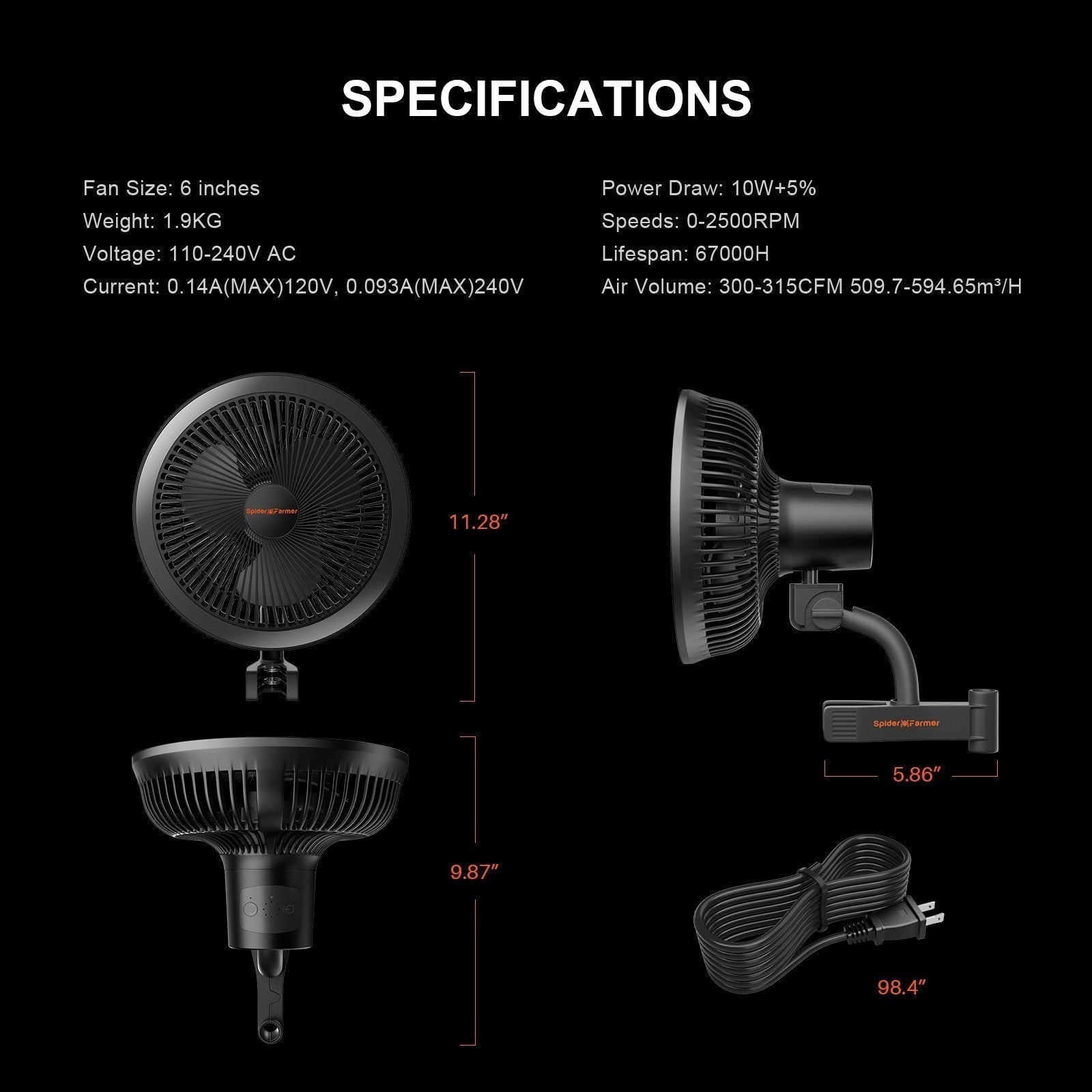 Spider Farmer® 4’x4’x6.5′ Complete Grow Tent Kit丨G5000 Full Spectrum LED Grow Light丨6” Clip Fan