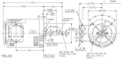 Marathon GT4104 Close-Coupled Pump Motor 1.5HP 230/460V 1755RPM 3 PH - GT4104
