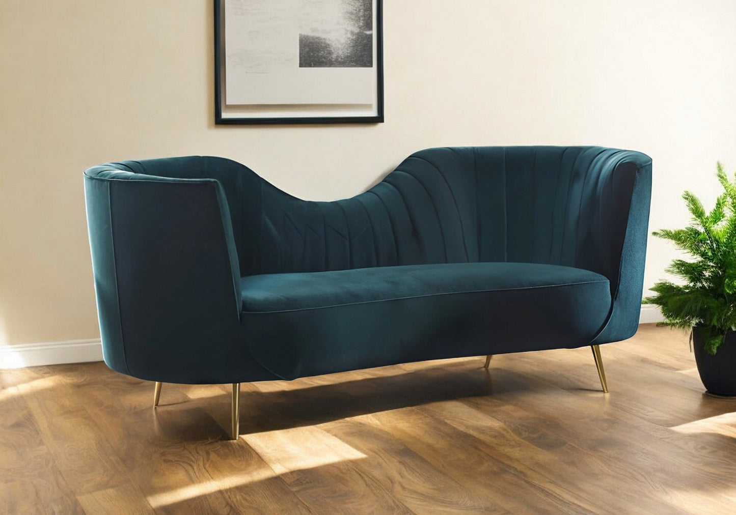 Modway Furniture 83" Luxurious Green Velvet Curved Sofa with Silver Metal Legs - Stylish Comfort for Your Home Decor - 480903-HOMEROOTS