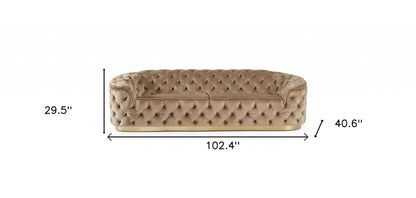 Modway Furniture 102" Beige Velvet Sofa with Gold Legs - Luxurious Comfort, Stylish Design, and Durable Support - 480904-HOMEROOTS