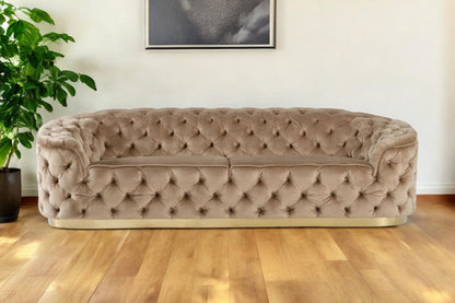 Modway Furniture 102" Beige Velvet Sofa with Gold Legs - Luxurious Comfort, Stylish Design, and Durable Support - 480904-HOMEROOTS