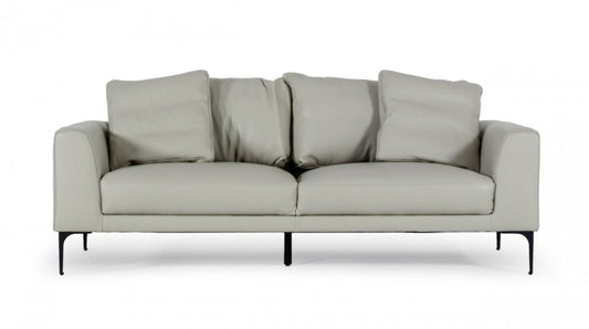 Modway Furniture 87" Gray Genuine Leather Sofa with Elegant Black Legs - Luxuriously Comfortable & Modern Design -480918-HOMEROOTS