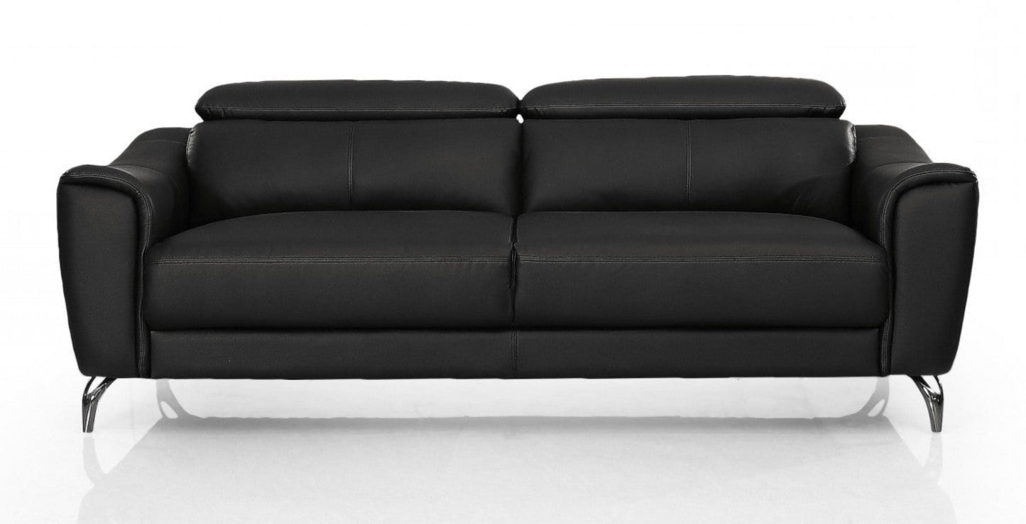 Modway Furniture 80" Black Genuine Leather Sofa with Elegant Silver Legs - Luxurious Comfort & Contemporary Style - 480921-HOMEROOTS