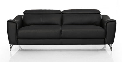 Modway Furniture 80" Black Genuine Leather Sofa with Elegant Silver Legs - Luxurious Comfort & Contemporary Style - 480921-HOMEROOTS