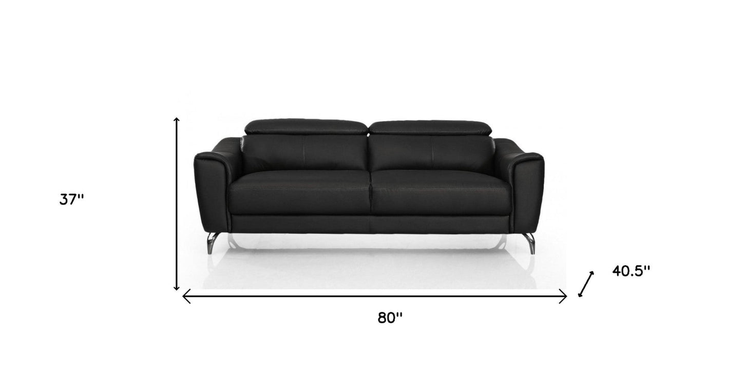 Modway Furniture 80" Black Genuine Leather Sofa with Elegant Silver Legs - Luxurious Comfort & Contemporary Style - 480921-HOMEROOTS
