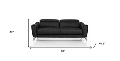 Modway Furniture 80" Black Genuine Leather Sofa with Elegant Silver Legs - Luxurious Comfort & Contemporary Style - 480921-HOMEROOTS