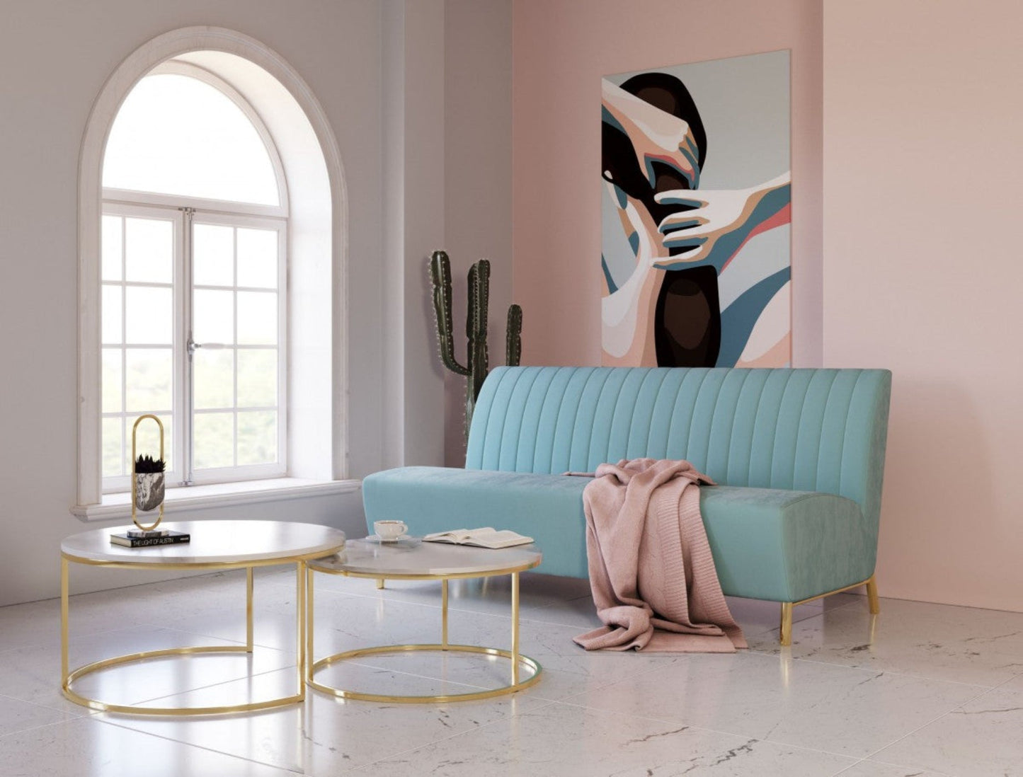 Modway Furniture 71" Light Gray Velvet Sofa with Gold Legs - Modern Armless Design, Soft Comfort, Stylish Accent Piece - 480924-HOMEROOTS