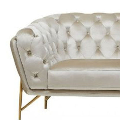 Modway Furniture 88" Beige Velvet Sofa with Gold Legs - Luxurious Comfort, Elegant Design & Tufted Detailing for Your Home - 488828-HOMEROOTS